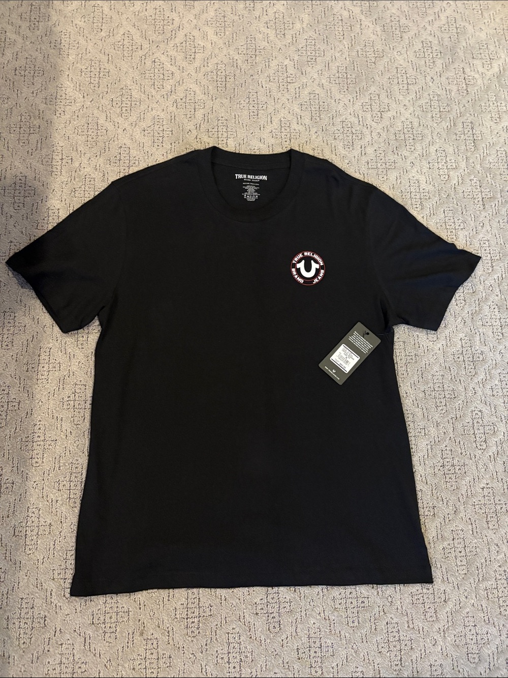 True Religion Men’s Black Crewneck T-Shirt with Small Logo Patch